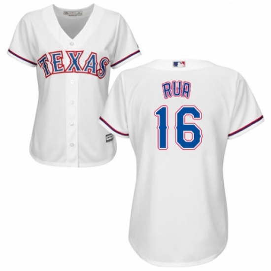 Womens Majestic Texas Rangers 16 Ryan Rua Replica White Home Coo