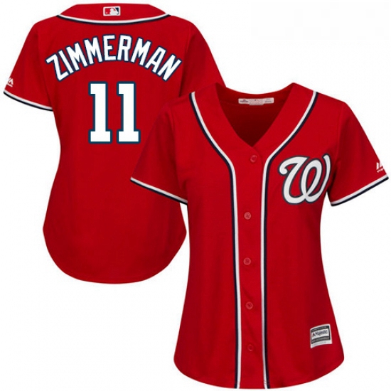 Womens Majestic Washington Nationals 11 Ryan Zimmerman Authentic Red Alternate 1 Cool Base MLB Jerse