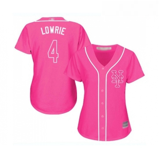 Womens New York Mets 4 Jed Lowrie Authentic Pink Fashion Cool Ba
