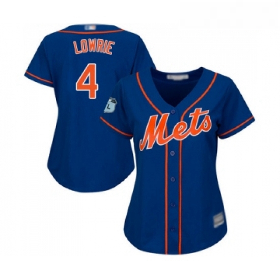 Womens New York Mets 4 Jed Lowrie Authentic Royal Blue Alternate Home Cool Base Baseball Jersey