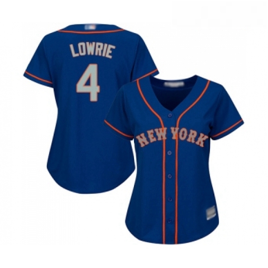 Womens New York Mets 4 Jed Lowrie Authentic Royal Blue Alternate