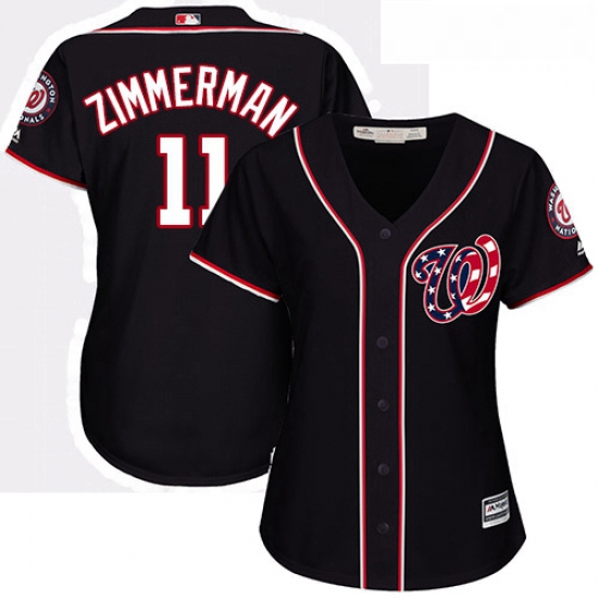 Womens Majestic Washington Nationals 11 Ryan Zimmerman Replica Navy Blue Alternate 2 Cool Base MLB J