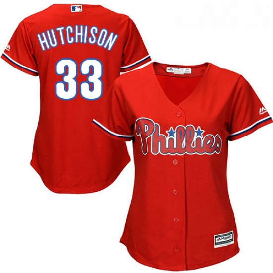 Womens Majestic Philadelphia Phillies 33 Drew Hutchison Authentic Red Alternate Cool Base MLB Jersey