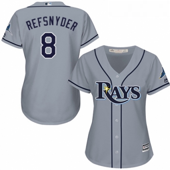 Womens Majestic Tampa Bay Rays 8 Rob Refsnyder Replica Grey Road