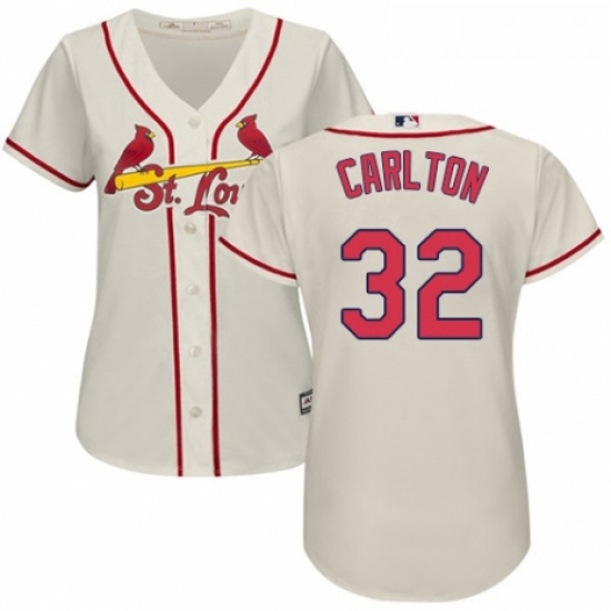 Womens Majestic St Louis Cardinals 32 Steve Carlton Replica Cream Alternate Cool Base MLB Jersey