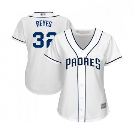 Womens San Diego Padres 32 Franmil Reyes Replica White Home Cool Base Baseball Jersey