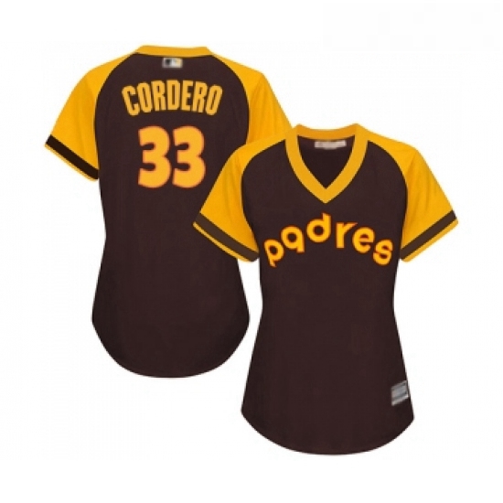 Womens San Diego Padres 33 Franchy Cordero Replica Brown Alternate Cooperstown Cool Base Baseball Je