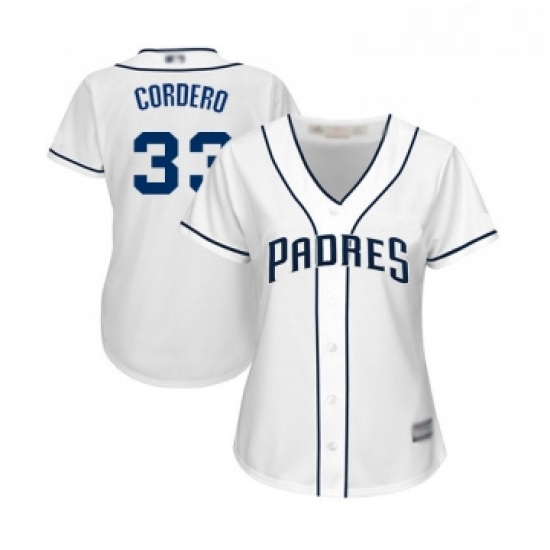 Womens San Diego Padres 33 Franchy Cordero Replica White Home Cool Base Baseball Jersey