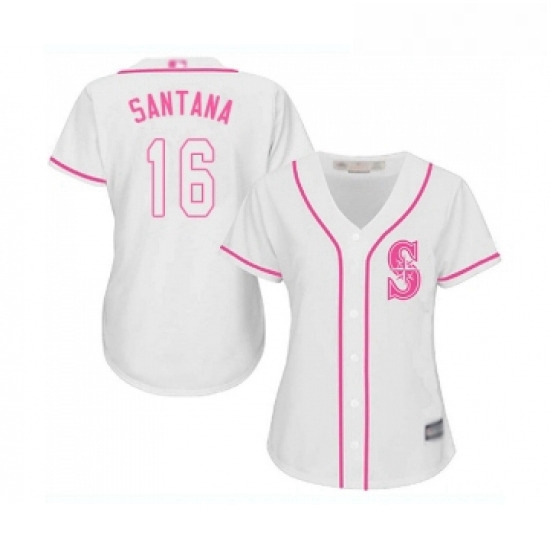 Womens Seattle Mariners 16 Domingo Santana Replica White Fashion Cool Base Baseball Jersey