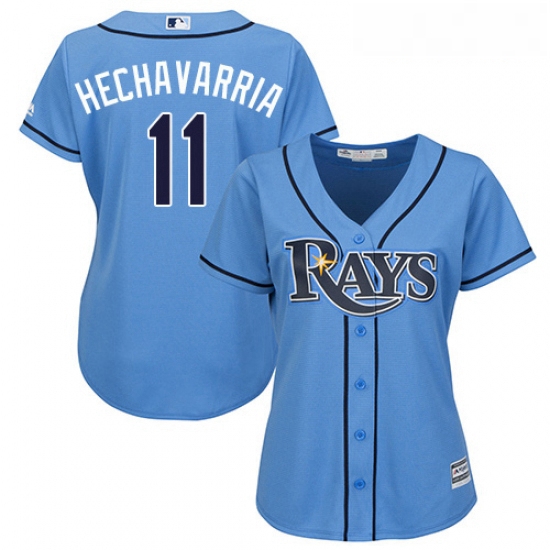 Womens Majestic Tampa Bay Rays 11 Adeiny Hechavarria Authentic Light Blue Alternate 2 Cool Base MLB 