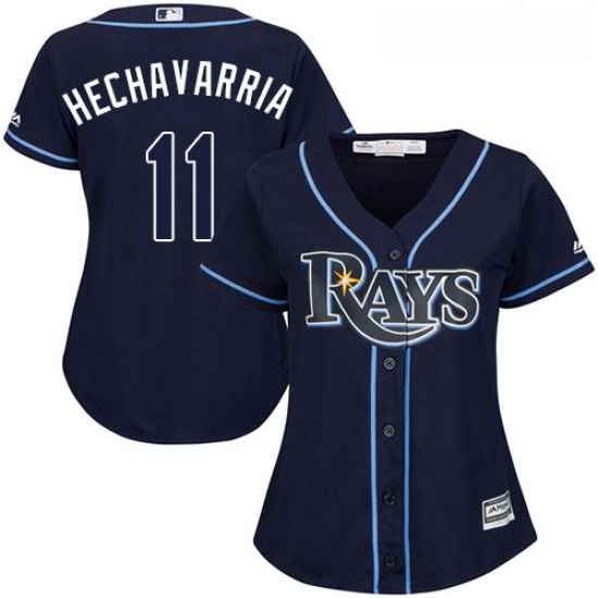 Womens Majestic Tampa Bay Rays 11 Adeiny Hechavarria Authentic Navy Blue Alternate Cool Base MLB Jer