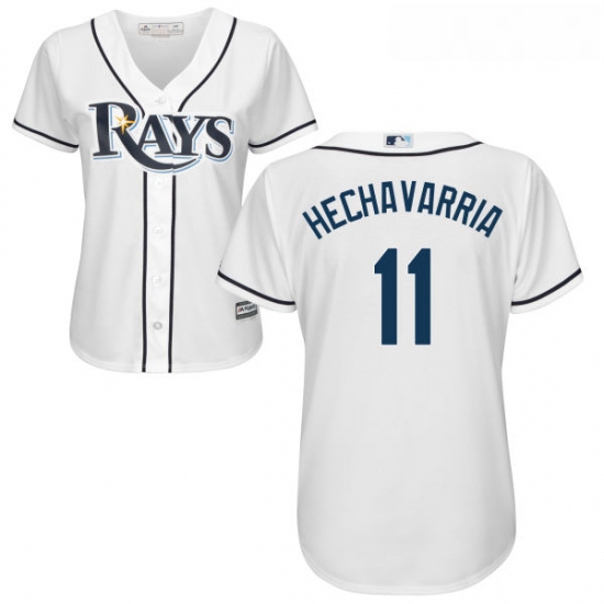 Womens Majestic Tampa Bay Rays 11 Adeiny Hechavarria Authentic White Home Cool Base MLB Jersey