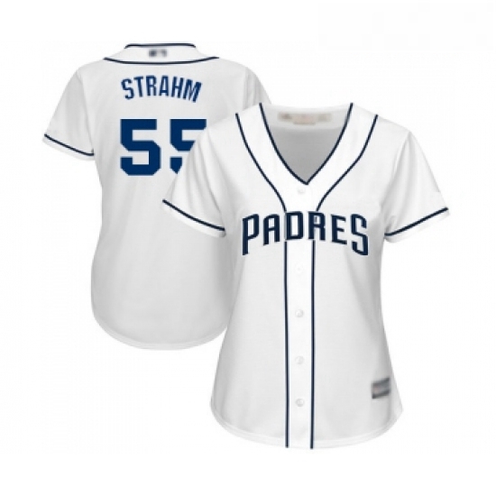 Womens San Diego Padres 55 Matt Strahm Replica White Home Cool Base Baseball Jersey