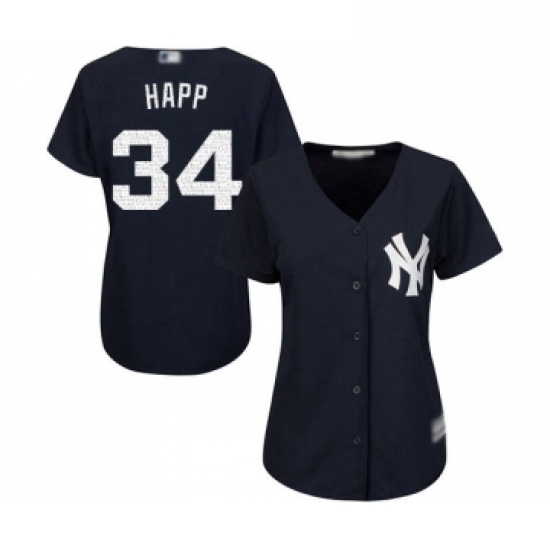 Womens New York Yankees 34 JA Happ Authentic Navy Blue Alternate Baseball Jersey