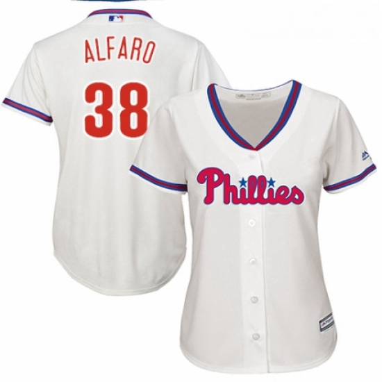 Womens Majestic Philadelphia Phillies 38 Jorge Alfaro Replica Cream Alternate Cool Base MLB Jersey