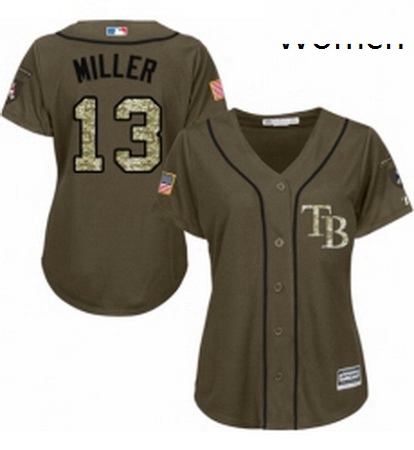 Womens Majestic Tampa Bay Rays 13 Brad Miller Authentic Green Salute to Service MLB Jersey