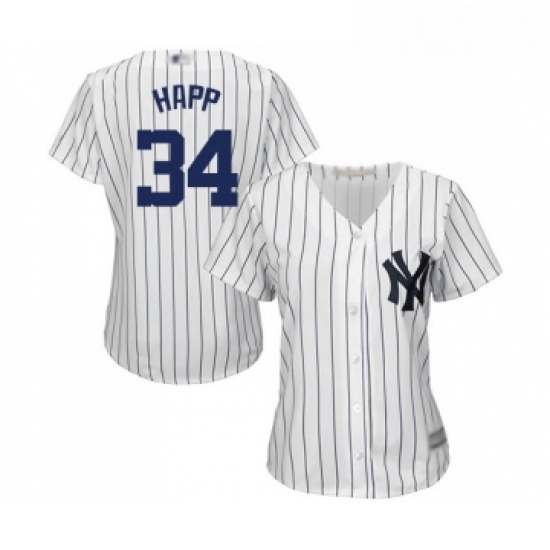 Womens New York Yankees 34 JA Happ Authentic White Home Baseball Jersey