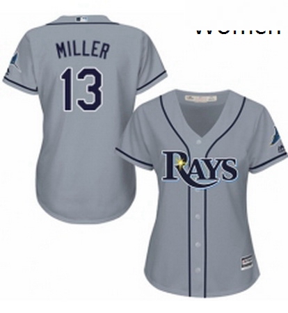 Womens Majestic Tampa Bay Rays 13 Brad Miller Authentic Grey Road Cool Base MLB Jersey