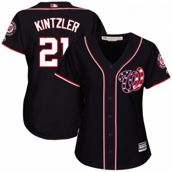 Womens Majestic Washington Nationals 21 Brandon Kintzler Replica Navy Blue Alternate 2 Cool Base MLB