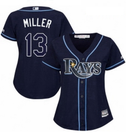 Womens Majestic Tampa Bay Rays 13 Brad Miller Authentic Navy Blue Alternate Cool Base MLB Jersey