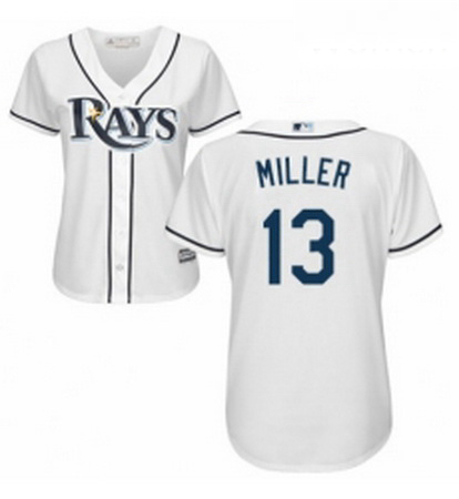 Womens Majestic Tampa Bay Rays 13 Brad Miller Authentic White Home Cool Base MLB Jersey