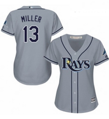 Womens Majestic Tampa Bay Rays 13 Brad Miller Replica Grey Road Cool Base MLB Jersey