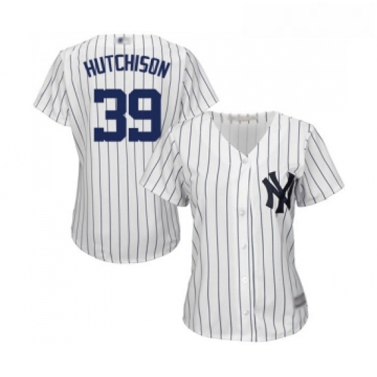 Womens New York Yankees 39 Drew Hutchison Authentic White Home Baseball Jersey