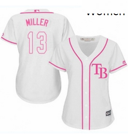 Womens Majestic Tampa Bay Rays 13 Brad Miller Replica White Fashion Cool Base MLB Jersey