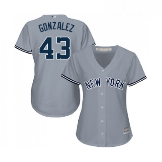 Womens New York Yankees 43 Gio Gonzalez Authentic Grey Road Baseball Jersey