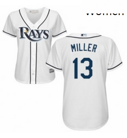 Womens Majestic Tampa Bay Rays 13 Brad Miller Replica White Home Cool Base MLB Jersey