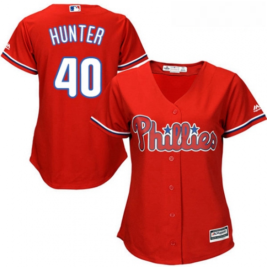 Womens Majestic Philadelphia Phillies 40 Tommy Hunter Authentic Red Alternate Cool Base MLB Jersey