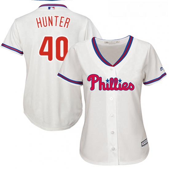 Womens Majestic Philadelphia Phillies 40 Tommy Hunter Replica Cream Alternate Cool Base MLB Jersey