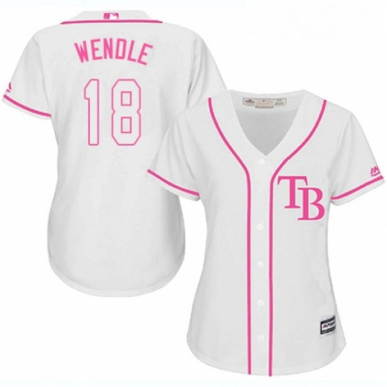 Womens Majestic Tampa Bay Rays 18 Joey Wendle Authentic White Fashion Cool Base MLB Jersey