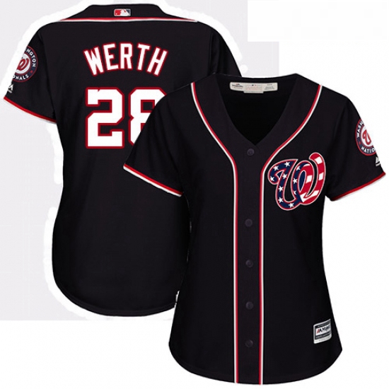 Womens Majestic Washington Nationals 28 Jayson Werth Replica Navy Blue Alternate 2 Cool Base MLB Jer