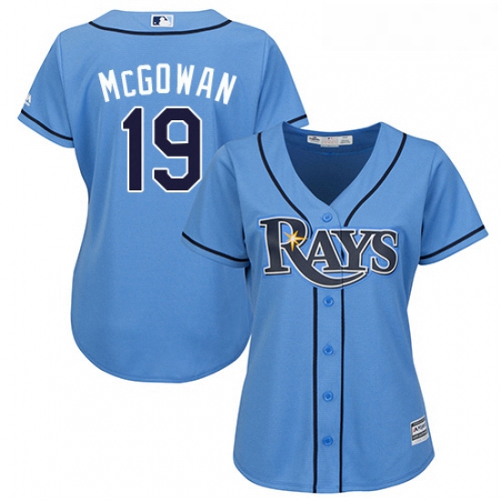 Womens Majestic Tampa Bay Rays 19 Dustin McGowan Authentic Light Blue Alternate 2 Cool Base MLB Jers