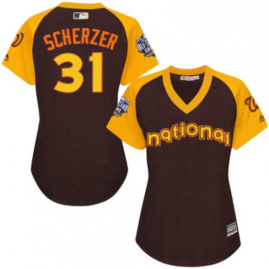 Womens Majestic Washington Nationals 31 Max Scherzer Authentic Brown 2016 All Star National League B