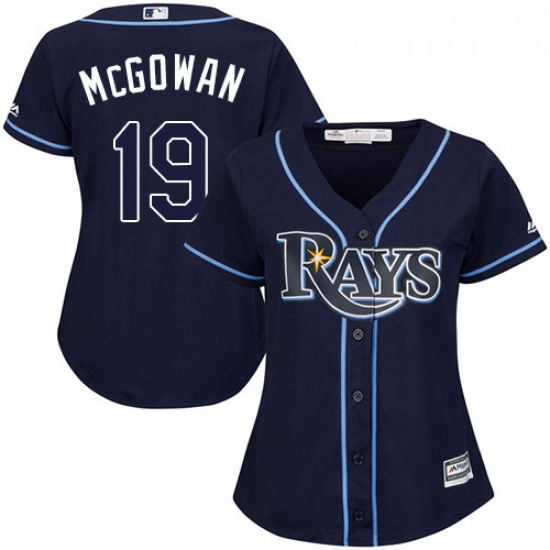 Womens Majestic Tampa Bay Rays 19 Dustin McGowan Authentic Navy Blue Alternate Cool Base MLB Jersey