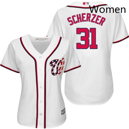 Womens Majestic Washington Nationals 31 Max Scherzer Authentic White Home Cool Base MLB Jersey