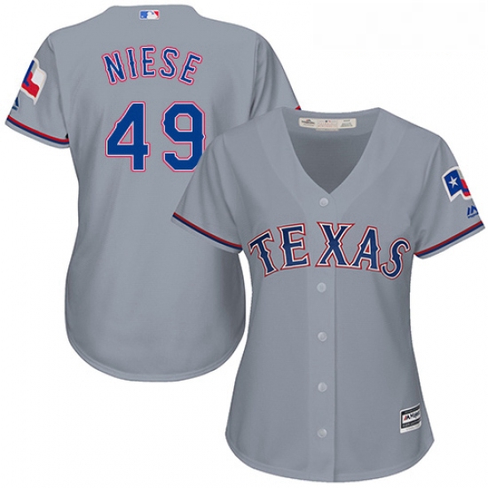 Womens Majestic Texas Rangers 49 Jon Niese Authentic Grey Road Cool Base MLB Jersey