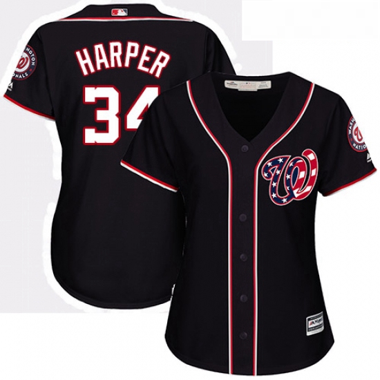 Womens Majestic Washington Nationals 34 Bryce Harper Authentic Navy Blue Alternate 2 Cool Base MLB J