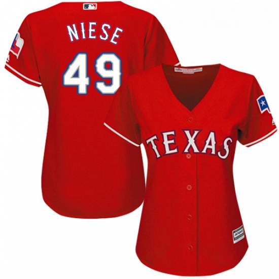 Womens Majestic Texas Rangers 49 Jon Niese Authentic Red Alternate Cool Base MLB Jersey