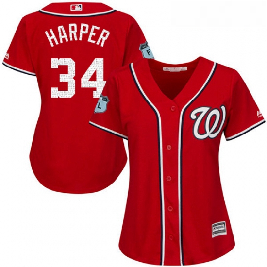 Womens Majestic Washington Nationals 34 Bryce Harper Authentic Scarlet 2017 Spring Training Cool Bas