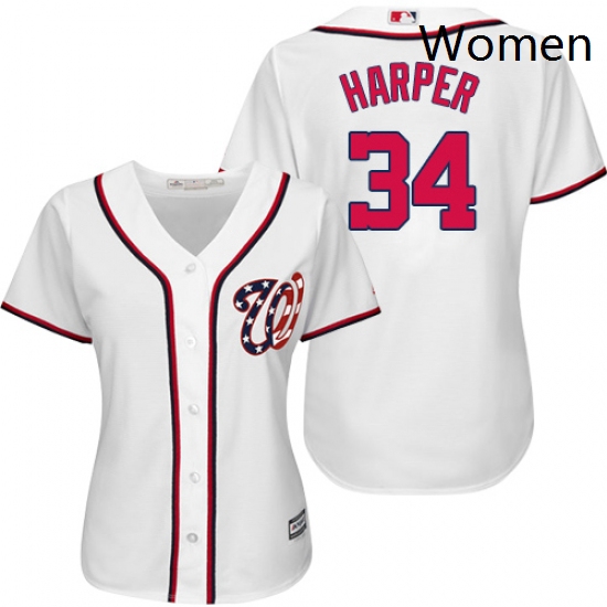 Womens Majestic Washington Nationals 34 Bryce Harper Authentic White MLB Jersey