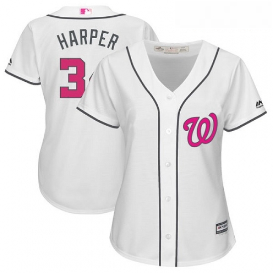 Womens Majestic Washington Nationals 34 Bryce Harper Authentic White Mothers Day Cool Base MLB Jerse