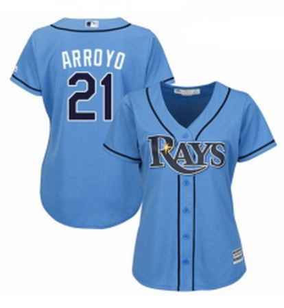 Womens Majestic Tampa Bay Rays 21 Christian Arroyo Replica Light Blue Alternate 2 Cool Base MLB Jers