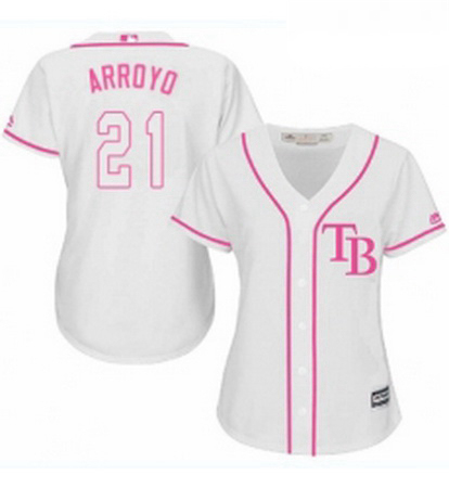 Womens Majestic Tampa Bay Rays 21 Christian Arroyo Replica White Fashion Cool Base MLB Jersey