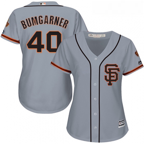 Womens Majestic San Francisco Giants 40 Madison Bumgarner Replica Grey Road 2 Cool Base MLB Jersey