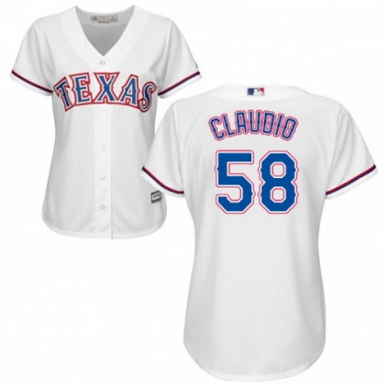 Womens Majestic Texas Rangers 58 Alex Claudio Authentic White Home Cool Base MLB Jersey