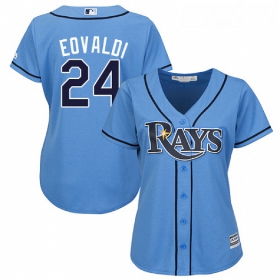 Womens Majestic Tampa Bay Rays 24 Nathan Eovaldi Authentic Light Blue Alternate 2 Cool Base MLB Jers