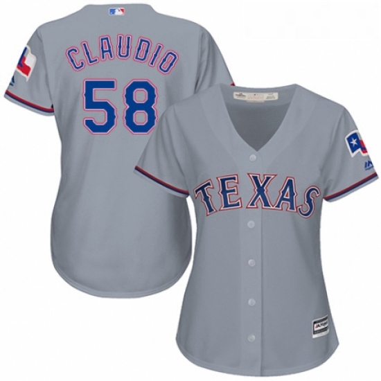 Womens Majestic Texas Rangers 58 Alex Claudio Replica Grey Road Cool Base MLB Jersey